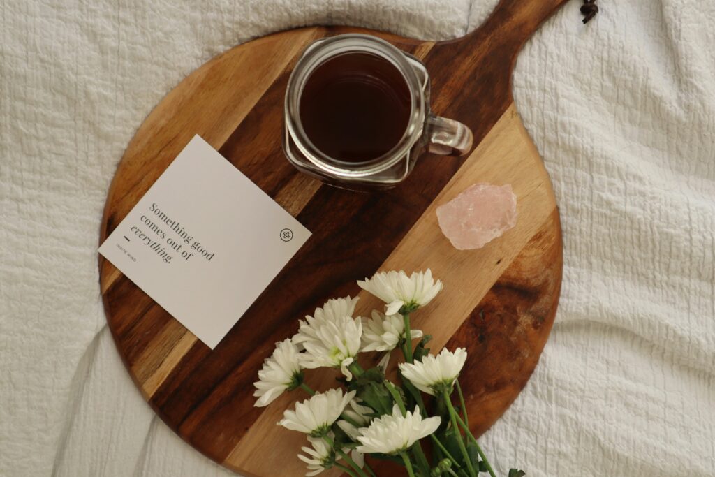 flowers coffee affirmation card in blog about common limiting beliefs by erin moore centered one